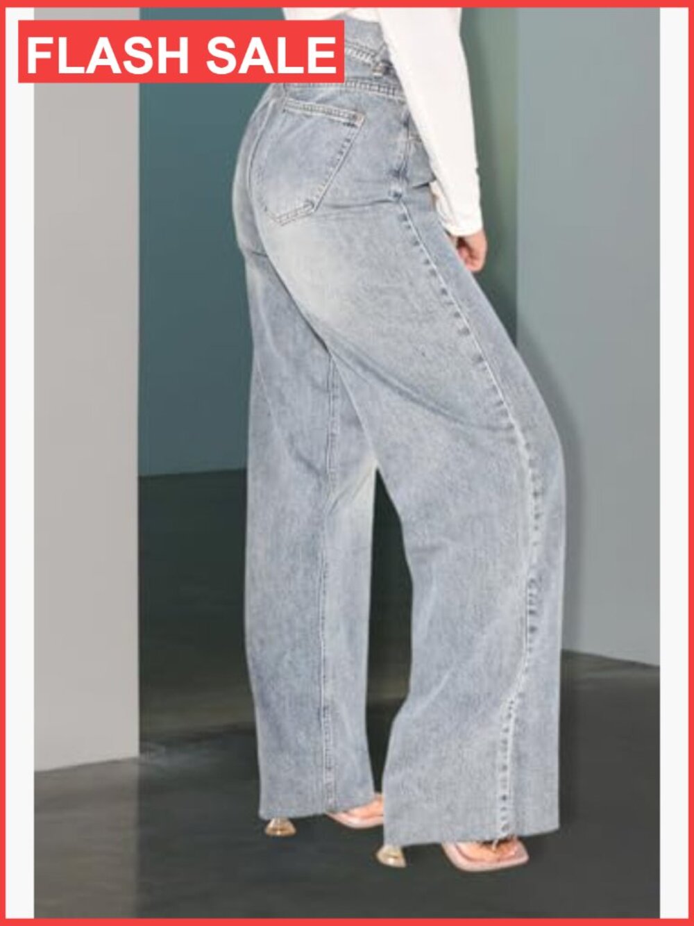 High Waist Straight Leg Baggy Stretchy Loose Denim Jeans - Picture 2 of 7